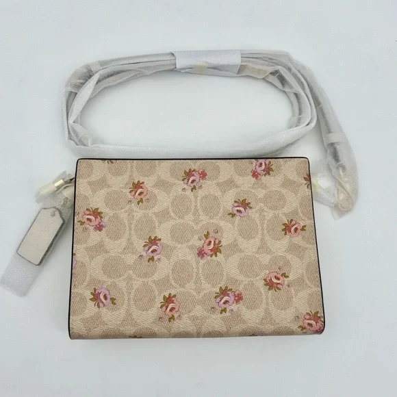 Coach Slim Crossbody Bag In Signature Canvas With Floral Print Gold Sand Multi - Picture 2 of 12